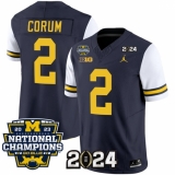 Men's Michigan Wolverines #2 Blake Corum Navy White 2024 F.U.S.E. With 2023 National Champions Stitched Jersey
