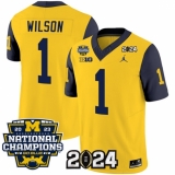 Men's Michigan Wolverines #1 Roman Wilson Yellow Navy 2024 F.U.S.E. With 2023 National Champions Stitched Jersey