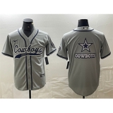 Men's Dallas Cowboys Gray Team Big Logo With Cool Base Stitched Baseball Jersey