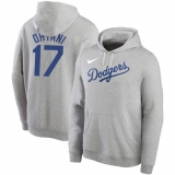 Men's Los Angeles Dodgers #17 Shohei Ohtani Gray Name & Number Pullover Hoodie