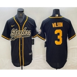 Mens Pittsburgh Steelers #3 Russell Wilson Black With Cool Base Stitched Baseball Jersey