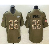 Men's Philadelphia Eagles #26 Saquon Barkley Olive With Camo 2017 Salute To Service Stitched NFL Nike Limited Jersey
