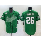 Men's Philadelphia Eagles #26 Saquon Barkley Green With 3-star C Cool Base Baseball Stitched Jersey