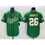 Men's Philadelphia Eagles #26 Saquon Barkley Green Gold Cool Base Baseball Stitched Jersey