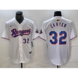 Men's Texas Rangers #32 Evan Carter Number White 2023 World Series Champions Cool Base Jerseys