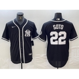 Men's New York Yankees #22 Juan Soto Black White Cool Base Stitched Jersey