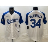 Men's Los Angeles Dodgers #34 Toro Valenzuela White Blue Fashion Stitched Cool Base Limited Jerseys