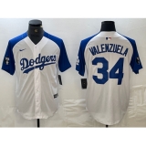 Men's Los Angeles Dodgers #34 Toro Valenzuela White Blue Fashion Stitched Cool Base Limited Jersey