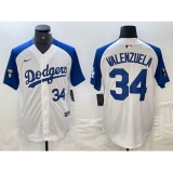 Men's Los Angeles Dodgers #34 Toro Valenzuela Number White Blue Fashion Stitched Cool Base Limited Jerseys