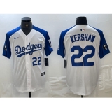 Men's Los Angeles Dodgers #22 Clayton Kershaw Number White Blue Fashion Stitched Cool Base Limited Jerseys