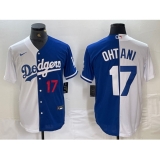 Men's Los Angeles Dodgers #17 Shohei Ohtani Number White Blue Two Tone Stitched Baseball Jersey