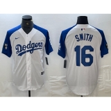 Men's Los Angeles Dodgers #16 Will Smith White Blue Fashion Stitched Cool Base Limited Jersey
