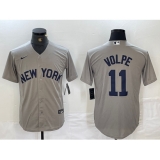 Men's New York Yankees #11 Anthony Volpe Name 2021 Grey Field of Dreams Cool Base Stitched Baseball Jersey